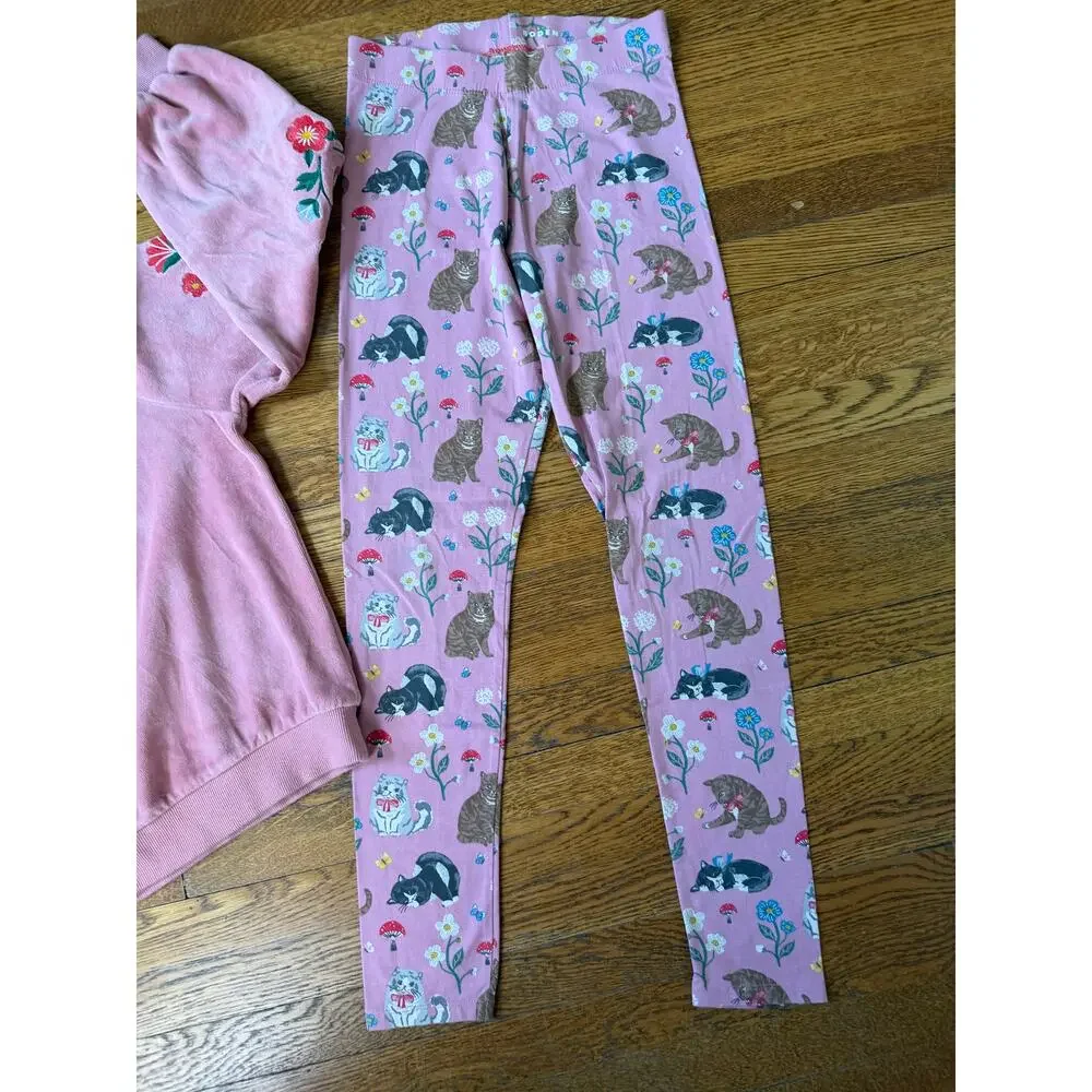 Mini Boden Girls Floral Sweatshirt & Cat Leggings Size 13-14